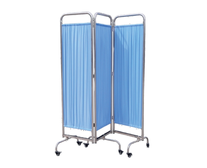 Four Panel Bedside Privacy Screen with Curtains and Castors