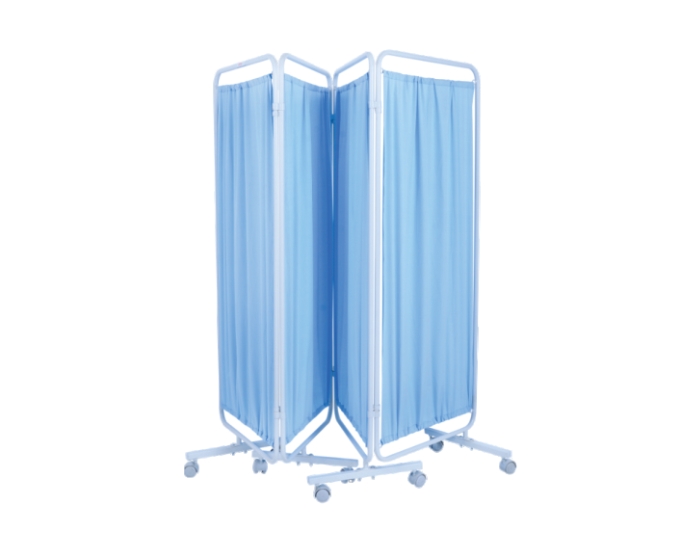 Three Panel Bedside Privacy Screen with Curtains and Castors