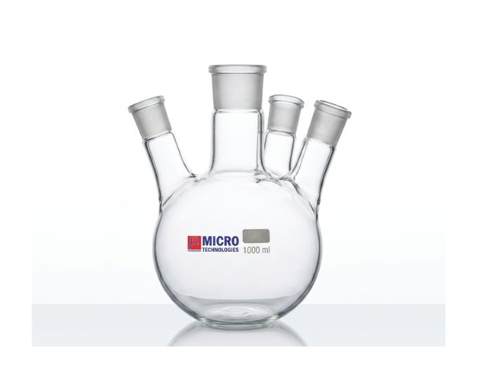 Four Neck Round Bottom Flask with Angled Joints for Advanced Laboratory Reaction Systems